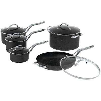 THE ROCK by Starfrit 8-Piece Cookware Set with Bakelite Handles, Black
