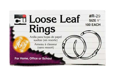 Charles Leonard 1 Loose Leaf Book Rings, Silver, 100/Pack (CHLR29Q)