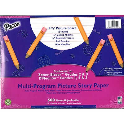 Pacon Picture Paper, 1/2 Ruled, 1/4 Dotted Line, 12 x 9, 500/PK