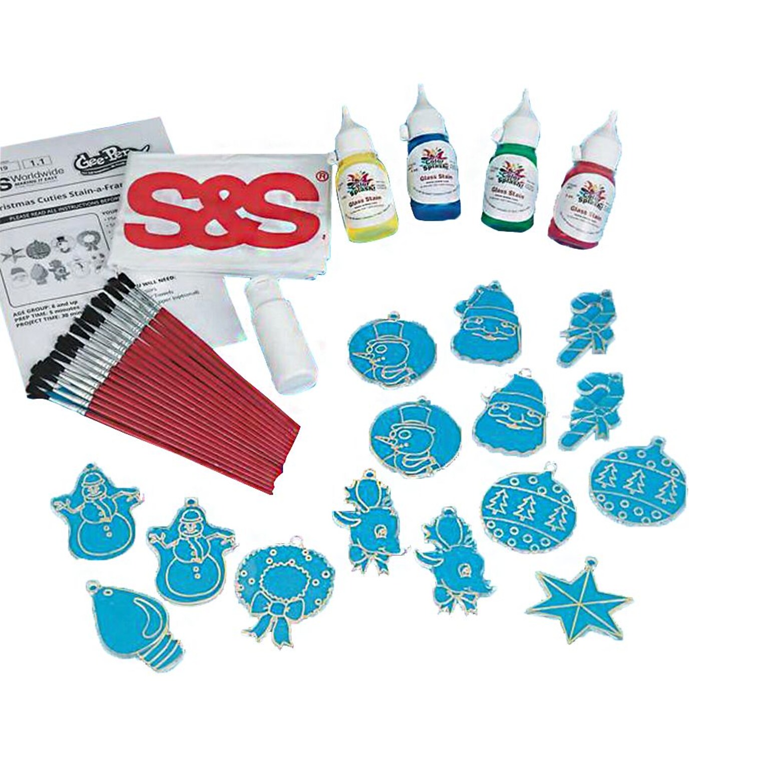 S&S Worldwide Christmas Cuties Stain-A-Frames Craft Kit, 18/Pack (GP919)