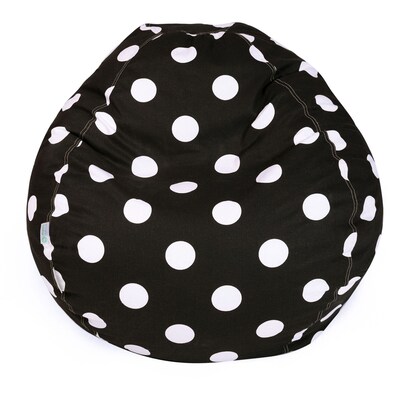 Majestic Home Goods Indoor Large Polka Dot Cotton Duck/Twill Small Classic Bean Bag Chair, Black