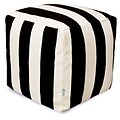 Majestic Home Goods Outdoor Polyester Vertical Stripe Small Cube Ottoman, Black