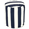 Majestic Home Goods Outdoor Polyester Vertical Stripe Small Pouf Ottoman, Navy Blue
