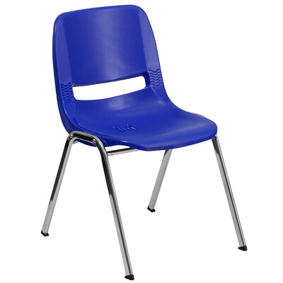 Flash Furniture Hercules Molded Plastic Shell Stackable Chair With Chrome Frame, Navy, 16/Pack