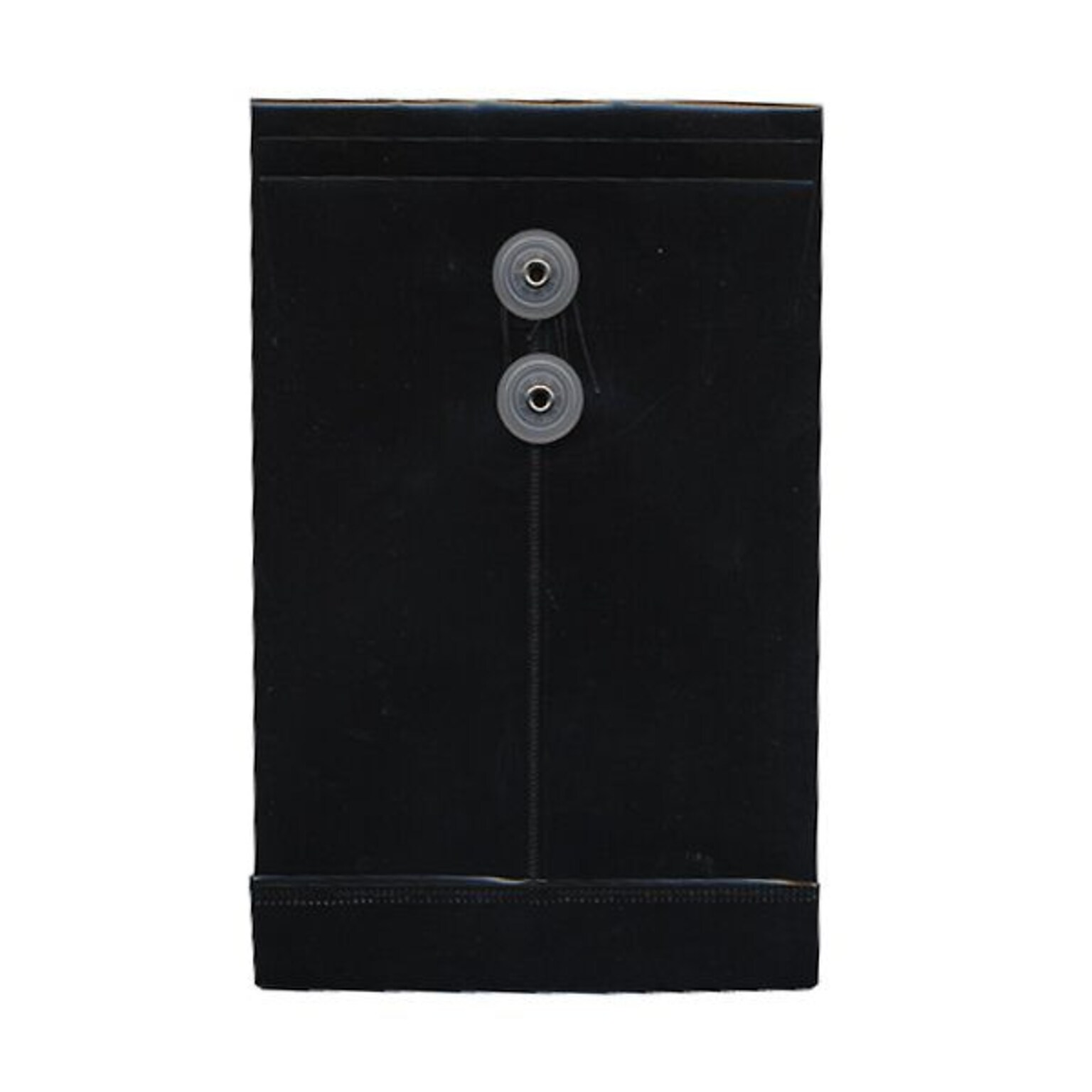 JAM Paper® Plastic Envelopes with Button and String Tie Closure, Open End, 6.25 x 9.25, Black Poly, 12/pack (472B1BL)