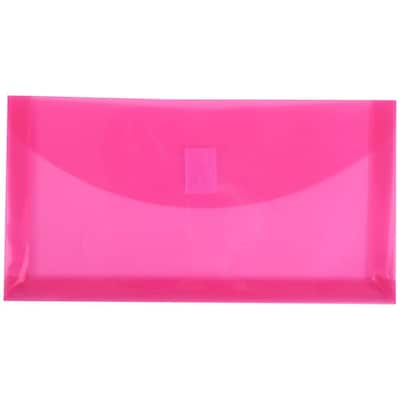 JAM Paper® #10 Plastic Envelopes with Hook & Loop Closure, 1 Expansion, 5.25 x 10, Fuchsia Pink P