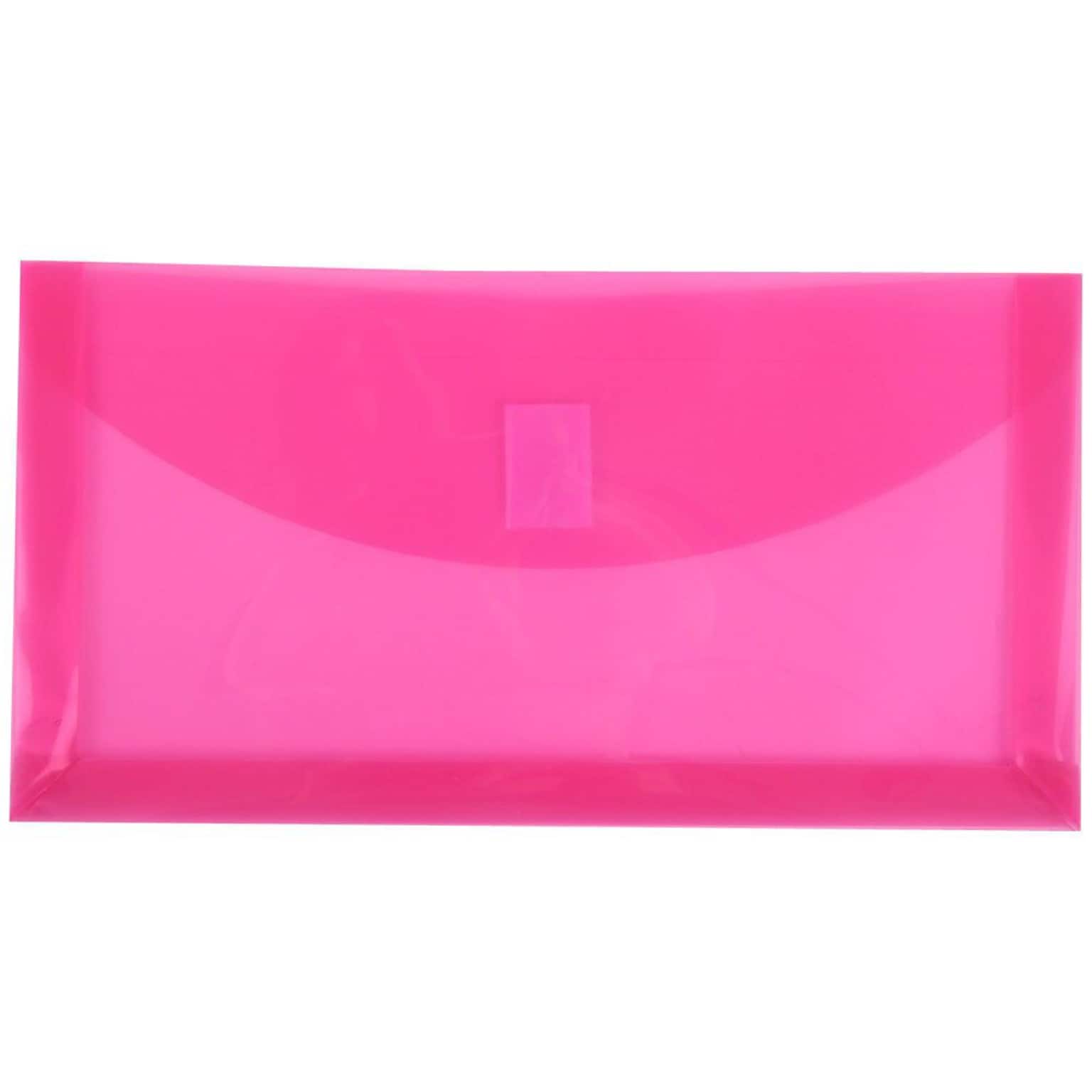 JAM Paper® #10 Plastic Envelopes with Hook & Loop Closure, 1 Expansion, 5.25 x 10, Fuchsia Pink Poly, 12/pack (921V1FU)