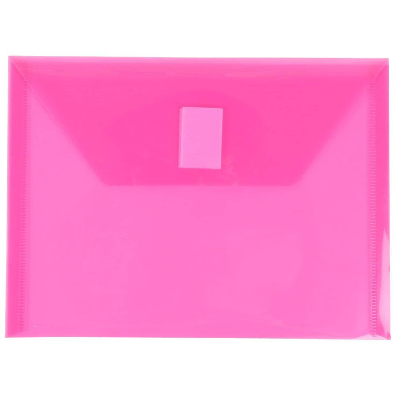 JAM Paper® Plastic Envelopes with Hook & Loop Closure, Index Booklet, 5.5 x 7.5, Fuchsia Pink Poly, 12/Pack (920V0FU)