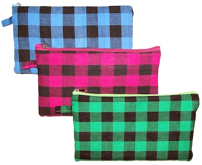 Inkology Plaid Puffy Pencil Pouch Assorted Colors