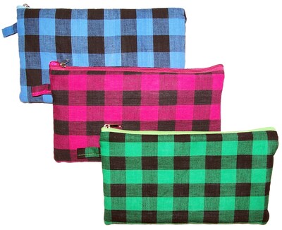 Inkology Plaid Puffy Pencil Pouch Assorted Colors