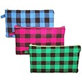 Inkology Plaid Puffy Pencil Pouch Assorted Colors