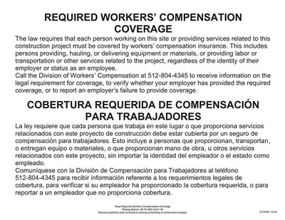 ComplyRight Texas Workers Compensation Coverage Poster (ETX0001)