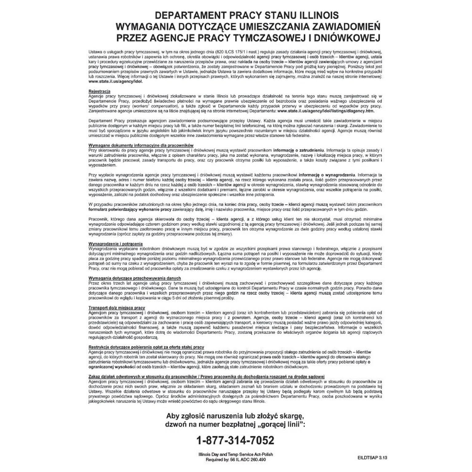 ComplyRight Illinois Day and Temporary Labor Services Act Polish Poster (EILDTSAP)