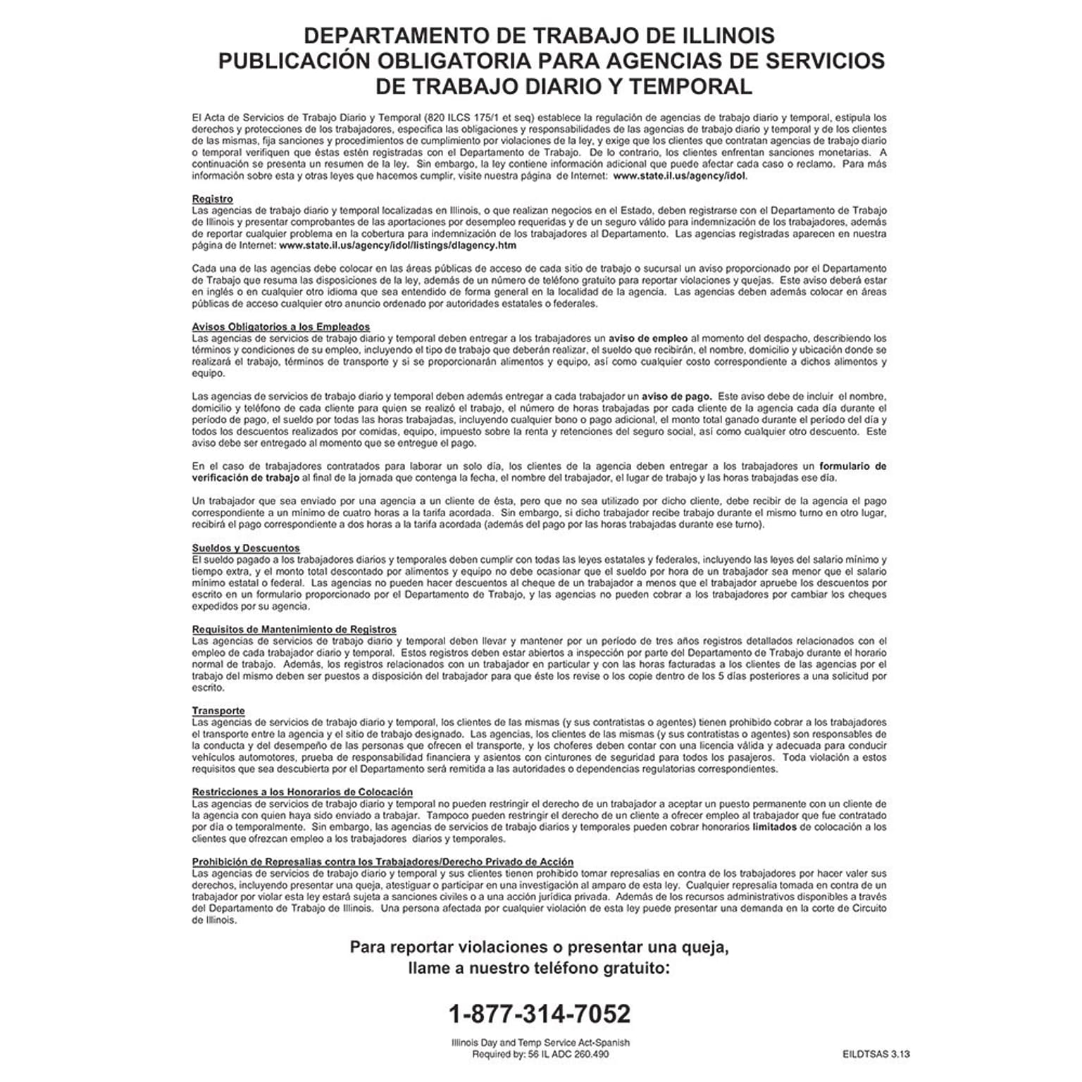 ComplyRight Illinois Day and Temporary Labor Services Act Spanish Poster (EILDTSAS)
