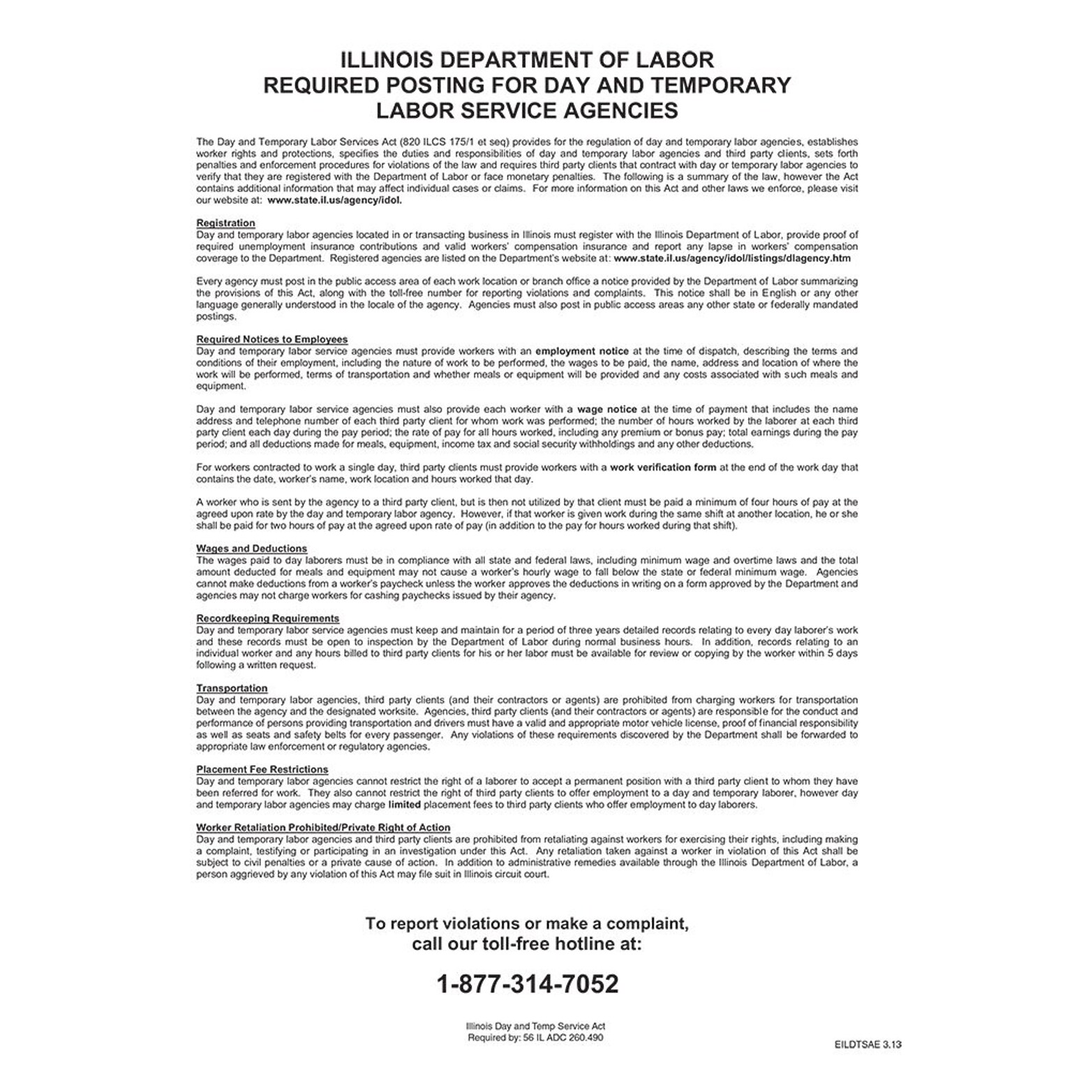 ComplyRight Illinois Day and Temporary Labor Services Act English Poster (EILDTSAE)