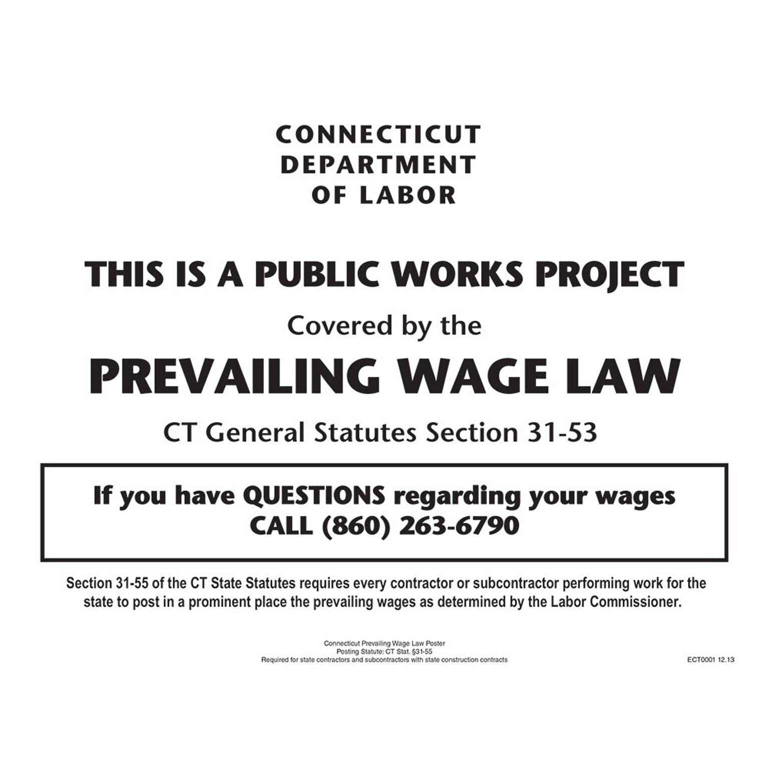 ComplyRight Connecticut Prevailing Wages Law Poster (ECT0001)