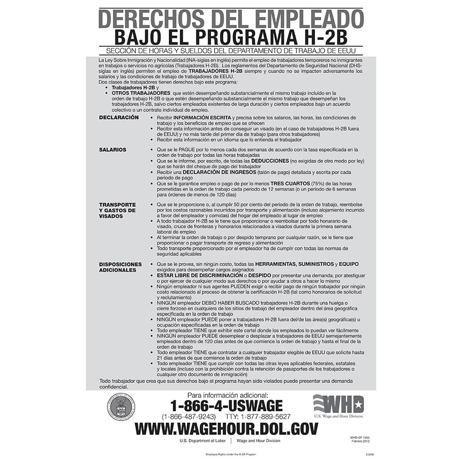 ComplyRight™ Employee Rights Under H-2B Program Spanish Poster (E3208)