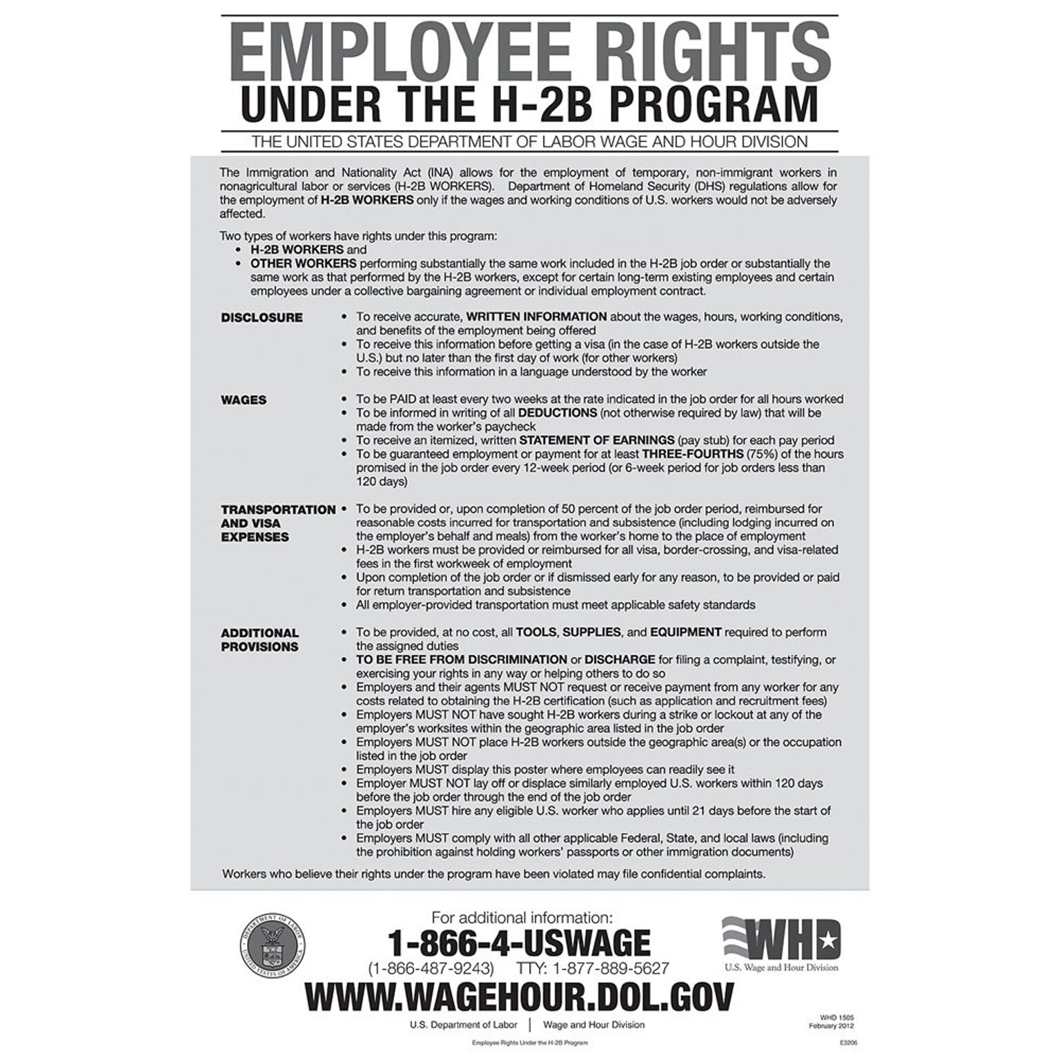 ComplyRight Employee Rights Under H-2B Program English Poster (E3206)