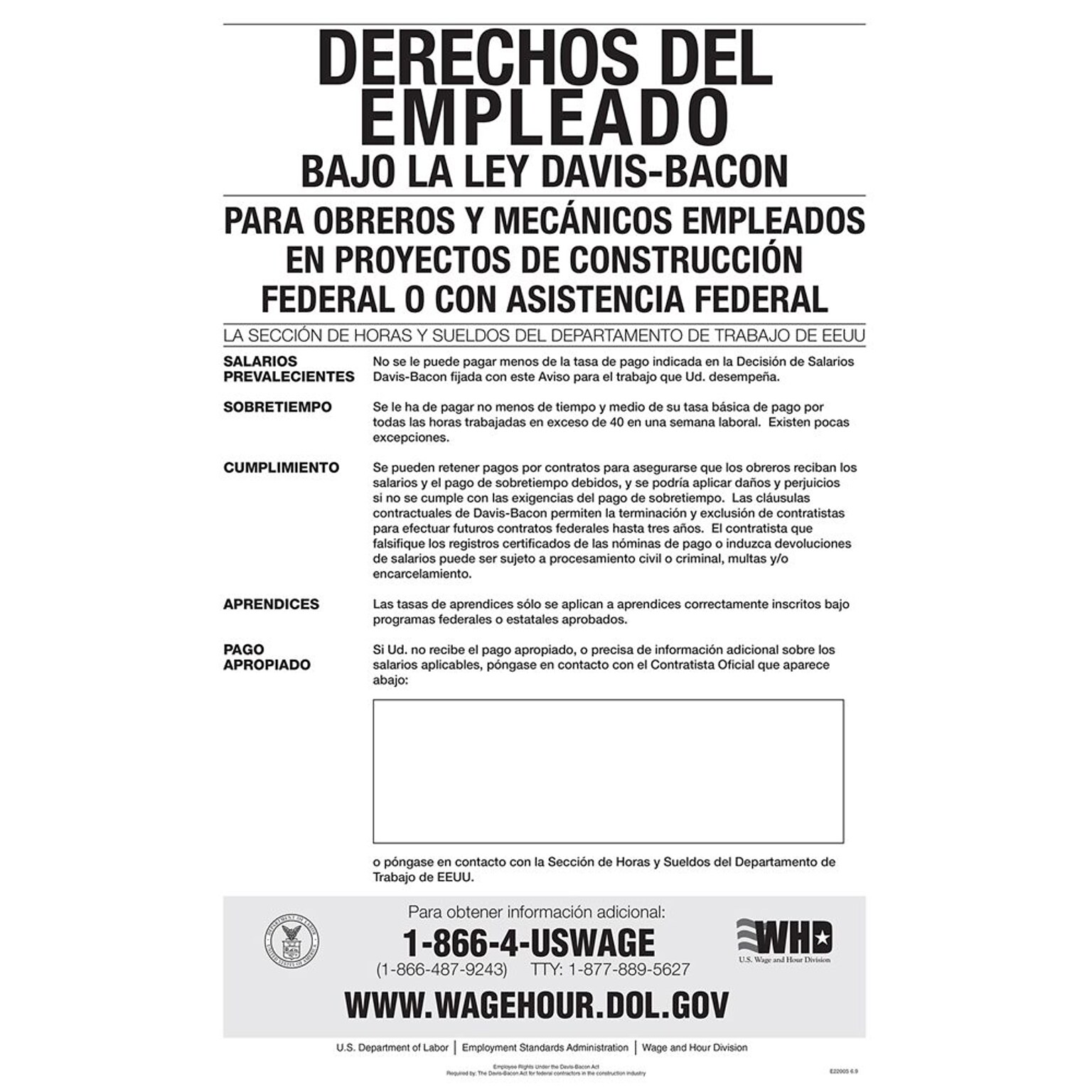 ComplyRight™ Davis Bacon Act Spanish Poster (E2200S)