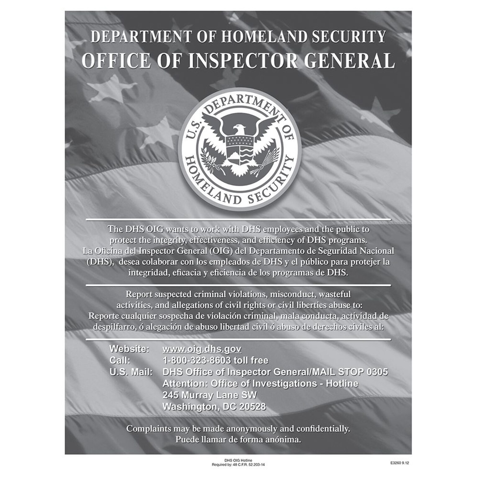 ComplyRight Department of Homeland Security Fraud Hotline Poster (E3260)