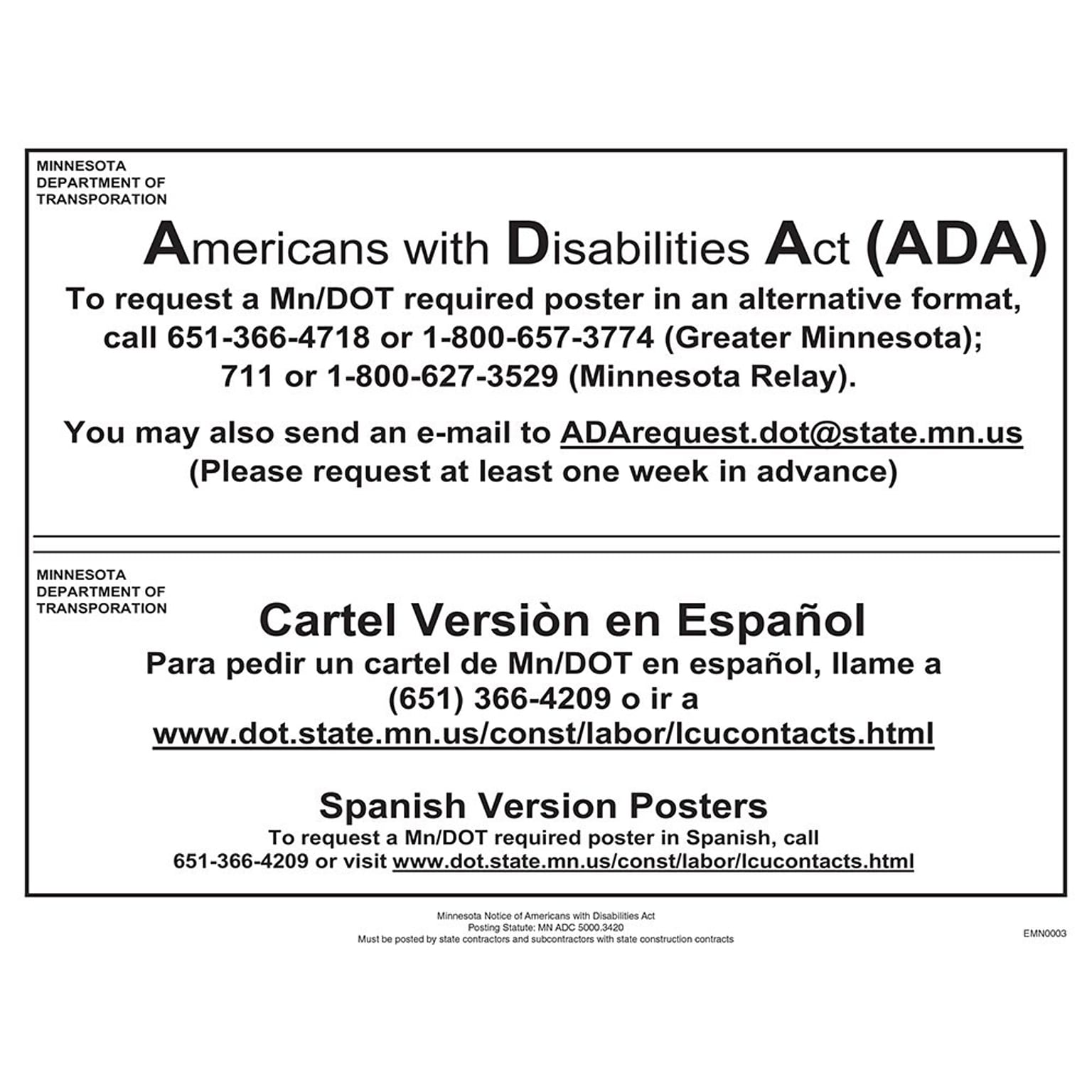 ComplyRight™ Minnesota Notice Americans With Disabilities Poster (EMN0003)