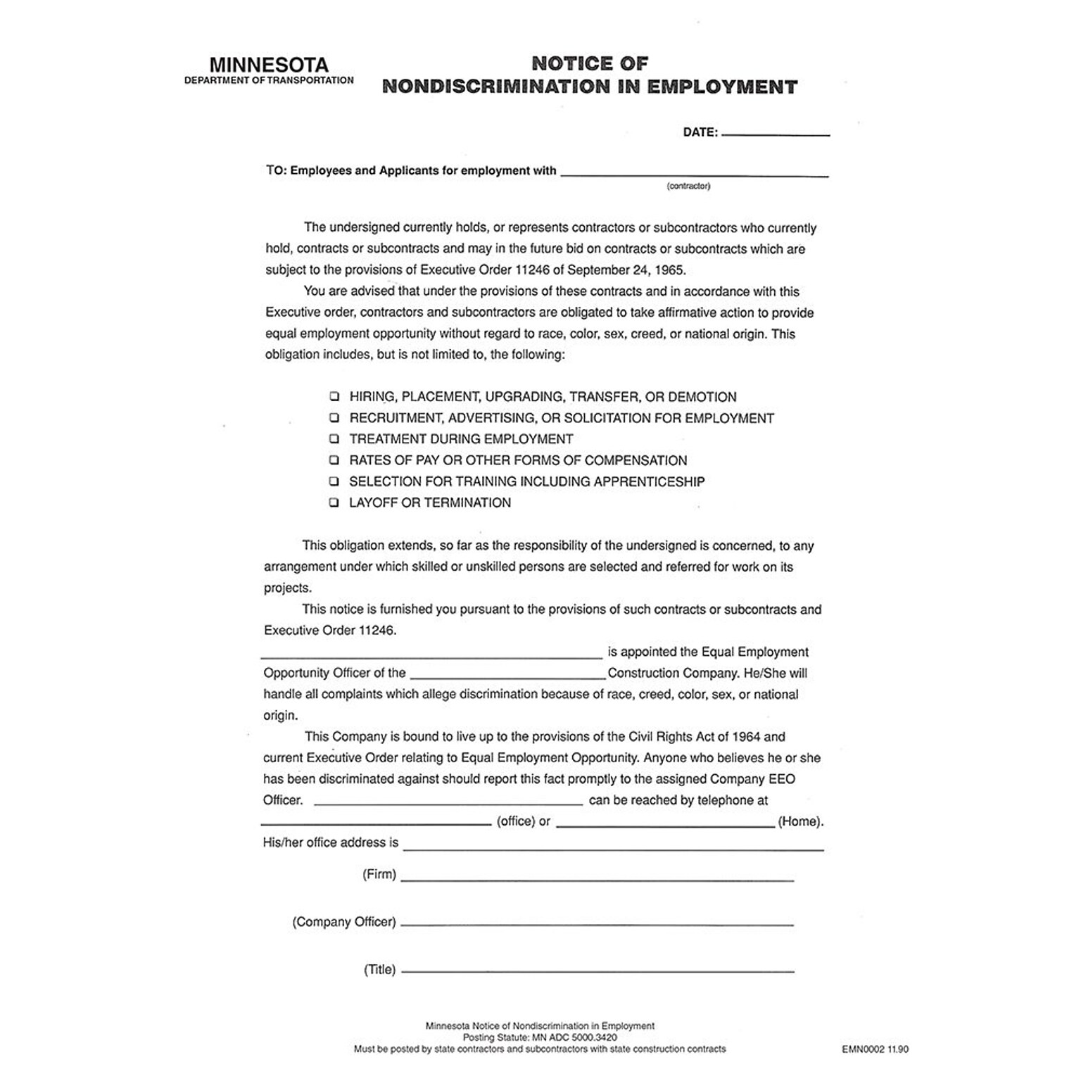 ComplyRight Minnesota Notice  Nondiscrimination in Employment Poster (EMN0002)