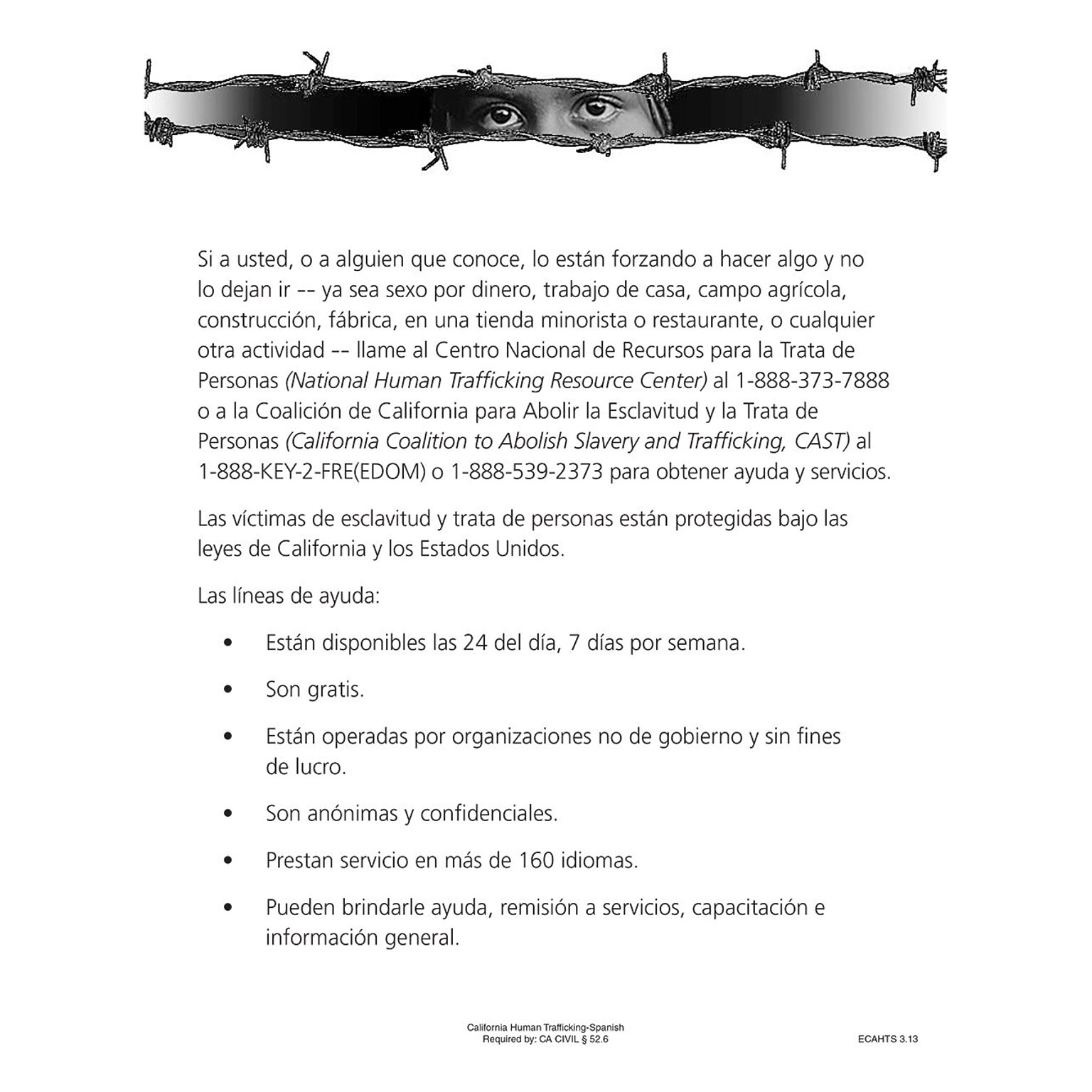 ComplyRight California Human Trafficking Spanish Poster (ECAHTS)
