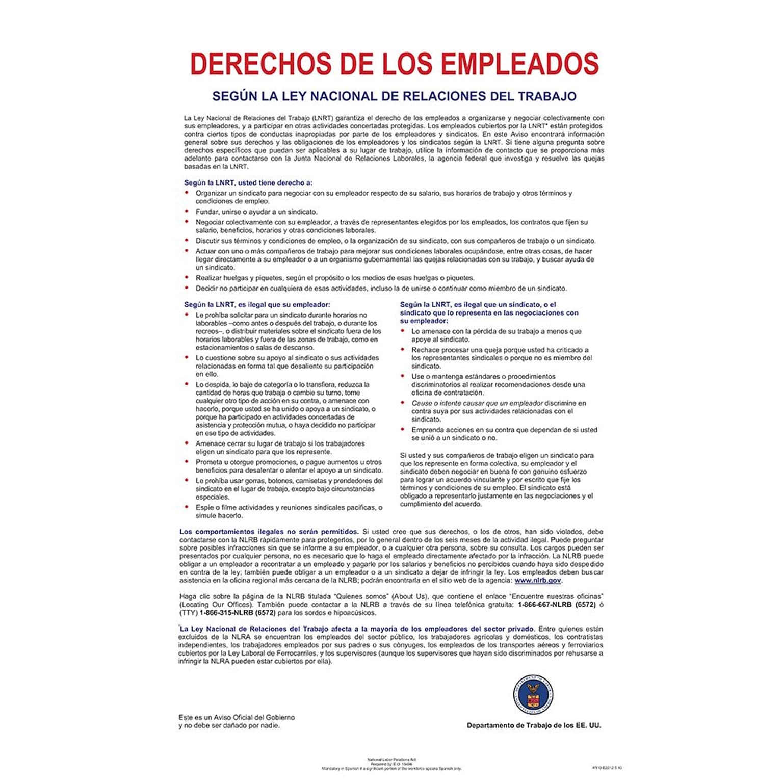 ComplyRight™ National Labor Relations Act Spanish Poster (E2212)