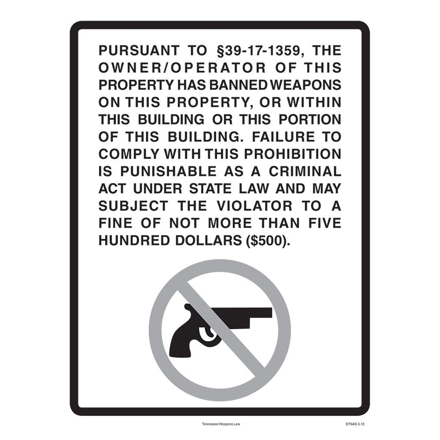 ComplyRight Tennessee Weapons Law Poster (ETN4G)