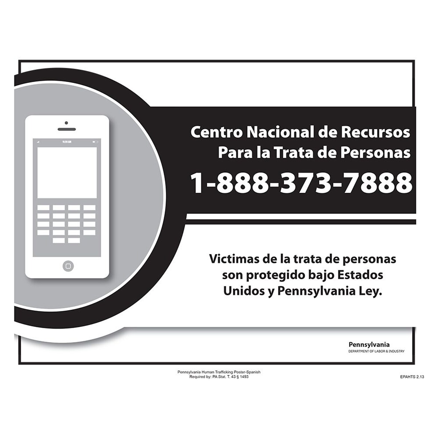ComplyRight Pennsylvania Human Trafficking Spanish Poster (EPAHTS)