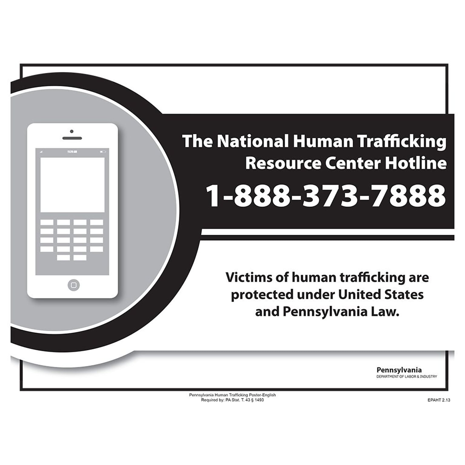 ComplyRight™ Pennsylvania Human Trafficking English Poster (EPAHT)