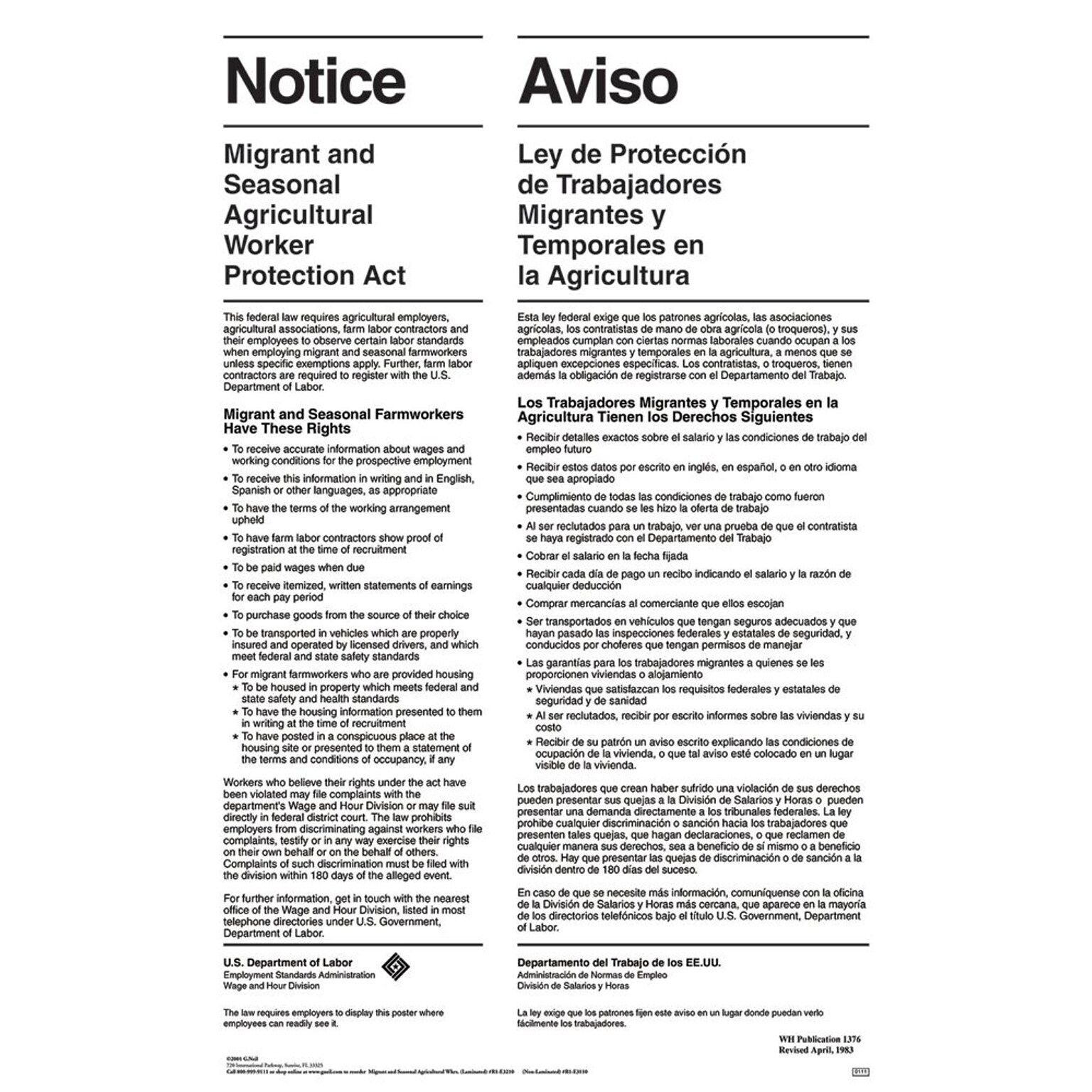 ComplyRight™ Migrant and Seasonal Agricultural Workers Bilingual Poster (E3210)