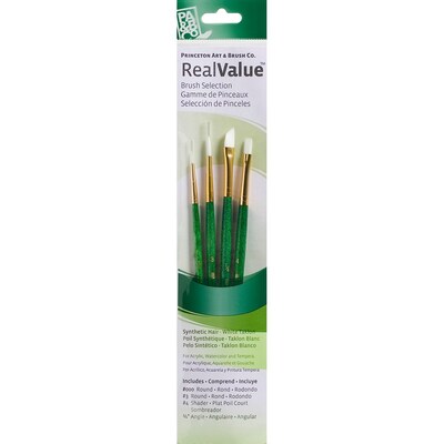 Princeton Art & Brush™ Real Value White Taklon Brush Set, Round 3/0,3, Shader 4, Angle 0.25