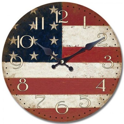 Yosemite CLKA7189 13 1/2" Wall Clock With American Flag Print