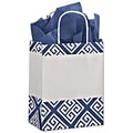 Bags & Bows® Larissa 10 1/2 x 8 1/4 x 4 3/4 Mini Pack Cub Shoppers Bag, Blue On White, 25/PK