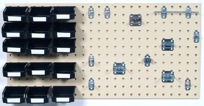 LocBoard LB18-1THBBK-Kit 18" x 36" 12 Hook 15 Bins, Tan