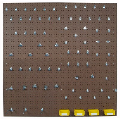 Tempered Wood Pegboard TPB2-83 24" x 48" Pegboard 79 Hooks 4 Bins, Brown