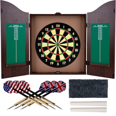 Trademark Realistic Walnut Finish Dartboard Cabinet Set