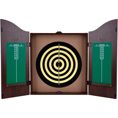 Trademark Realistic Walnut Finish Dartboard Cabinet Set