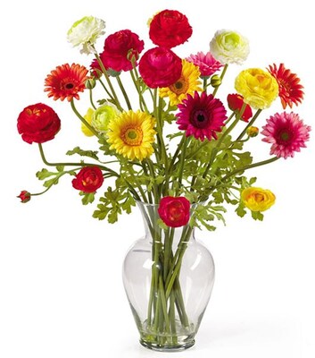 Nearly Natural 1102 Gerber Ranunculus Floral Arrangements, Red