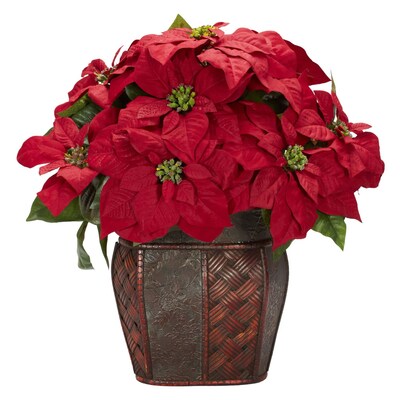 Nearly Natural 1264 Poinsettia in Decorative Vase Floral Arrangements, Red