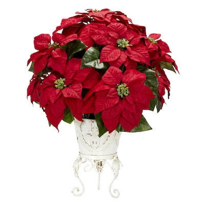 Nearly Natural 1267 Poinsettia in Metal Planter, Red