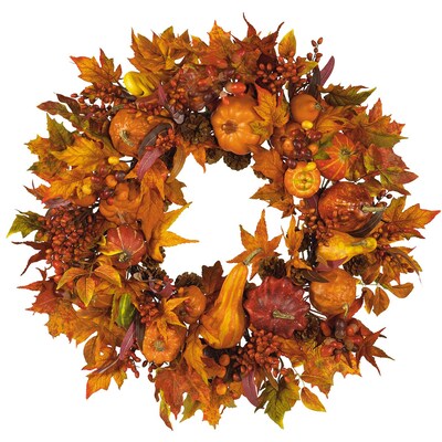 Nearly Natural 4648 28 Pumpkin Wreath, Orange