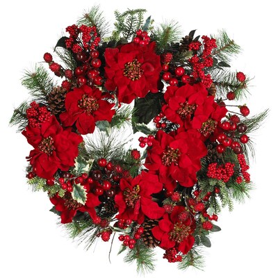 Nearly Natural 4660 24 Poinsettia Wreath, Red