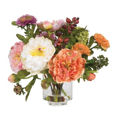 Nearly Natural 4689 Peony Silk Floral Arrangements, Orange