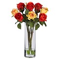 Nearly Natural 4740 Roses with Glass Vase Floral Arrangements, Red