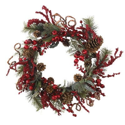 Nearly Natural 4838 24 Assorted Berry Wreath, Red
