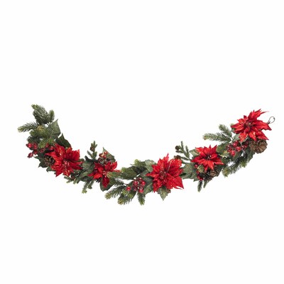Nearly Natural 4916 60 Poinsettia Garland, Red