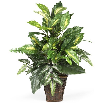 Nearly Natural 6527 Mixed Greens Floor Plant in Decorative Vase