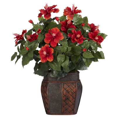 Nearly Natural 6667 Hibiscus Desk Top Plant in Decorative Vase